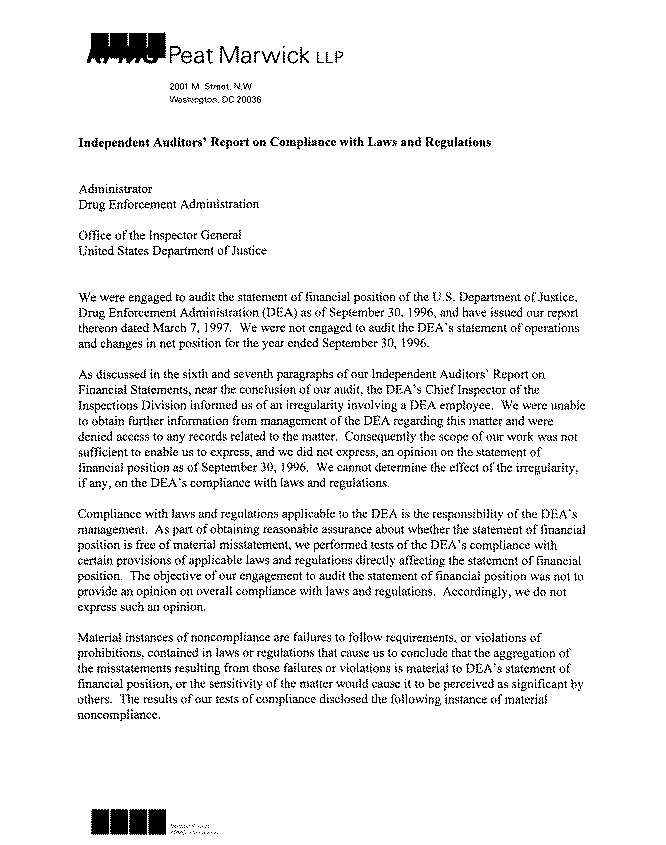 Independent Auditor's Report on Compliance with Laws and Regulations