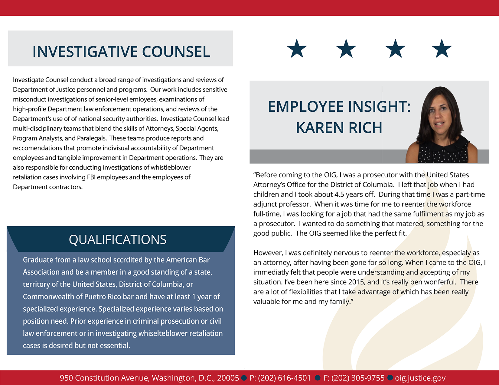 Learn more about the Investigative Counsel's employee experience