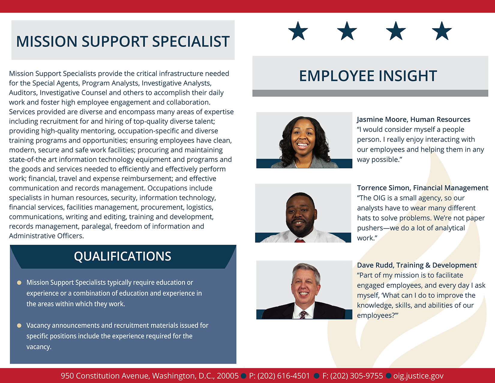 Read more about mission support employees experiences